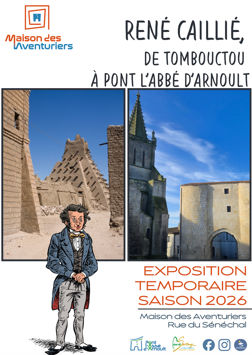Affiche de l'exposition temporaire 2026 : René Caillié, de Tombouctou à Pont l'Abbé d'Arnoult