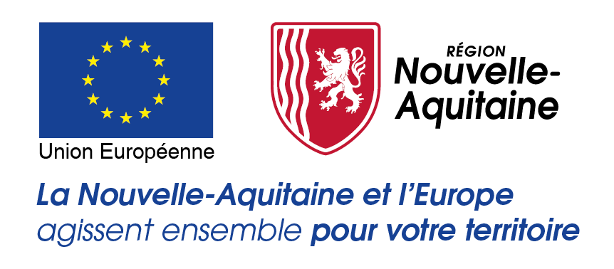 Logo Union européenne et Région Nouvelle-Aquitaine, partenaires financiers de la Maison des Aventuriers